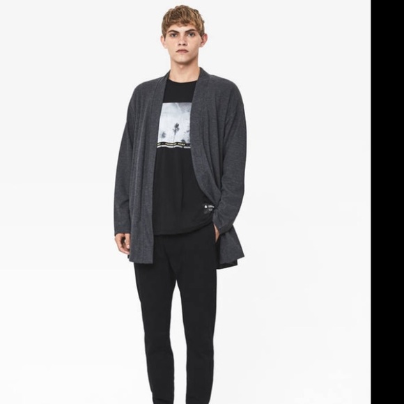 New! Bershka mens small darkgrey knit open cardigan with pockets.